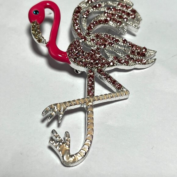 Flamingo Rhinestone Enamel Lapel Pin Brooch - Picture 3 of 5